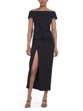 XSCAPE Petite Long Off The Shoulder Scuba Crepe Dress
